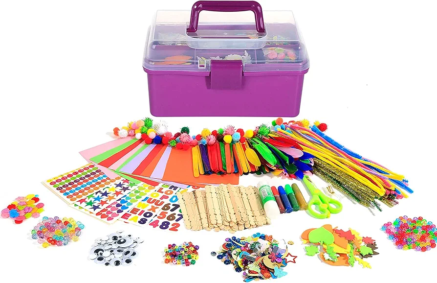 Arts Craft Supplies for Kids, 1000+ PCS Toddler DIY Craft Art Supply Set Include Pipe Cleaners, Pom Poms, Storage Box, 2024 Best Birthday Gift for 5-12 Years Old Boys and Girls