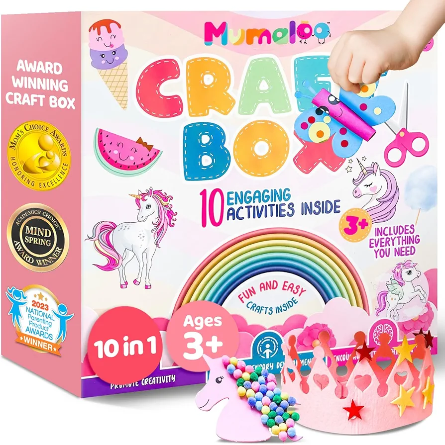 10 Simple and Fun Unicorn and Mermaid Arts and Crafts for Kids, All-Inclusive Craft Kits, No Mess, Fun Toddler Crafts Box for Girls, Organized Preschool Art Supplies