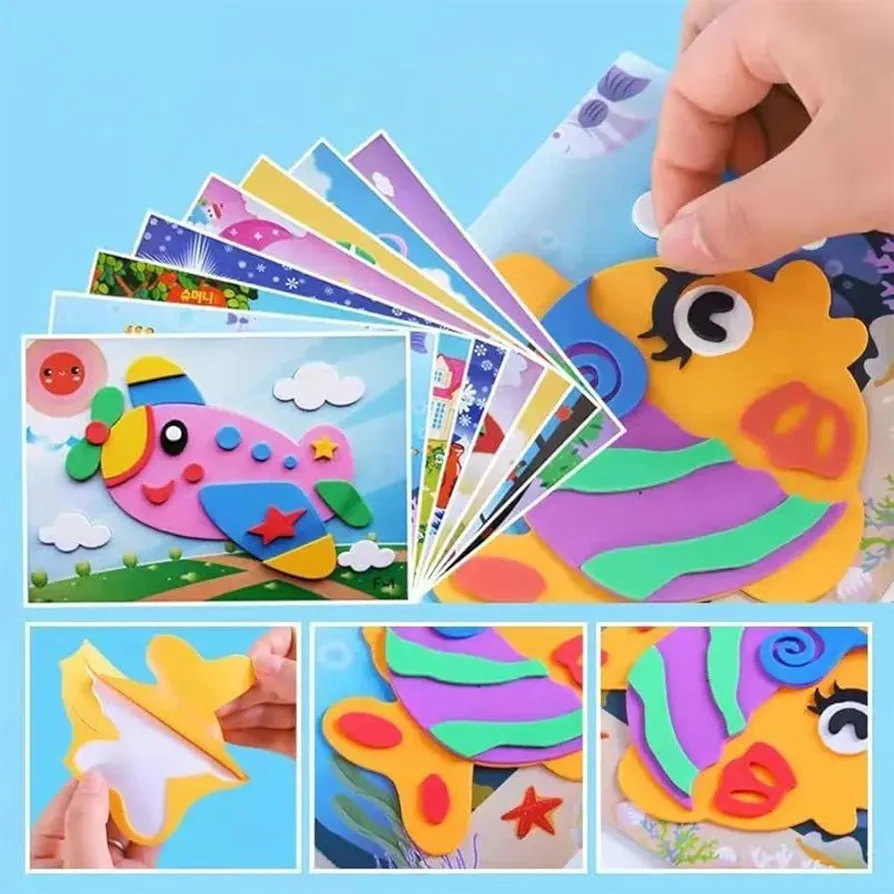 20 Pcs EVA Foam Stickers Mosaic Sticker Art Kits for Kids,DIY Cartoon Animal Painting Stickers Class Drawing Sticker Puzzle Art Craft Kit for Girls Boys Preschool Activities Early Learning Games