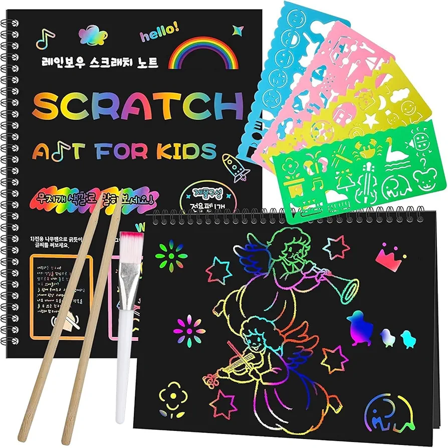 Smasiagon Scratch Paper Art Set for Kids: 2 Pack Scratch Off Art Notebook Crafts Halloween Gifts for Kids Ages 3-12 Girls Boys Birthday Christmas Party Favor Games DIY Activity