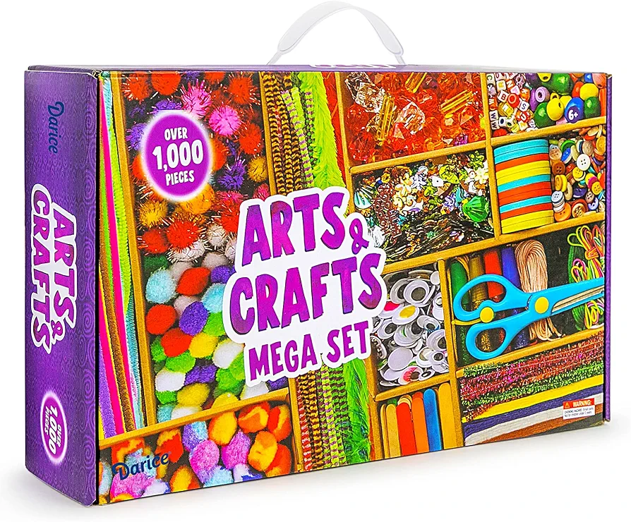 Darice Arts and Crafts Kit - 1000+ Piece Kids Craft Supplies & Materials, Art Supplies Box for Girls & Boys Age 4 5 6 7 8 9