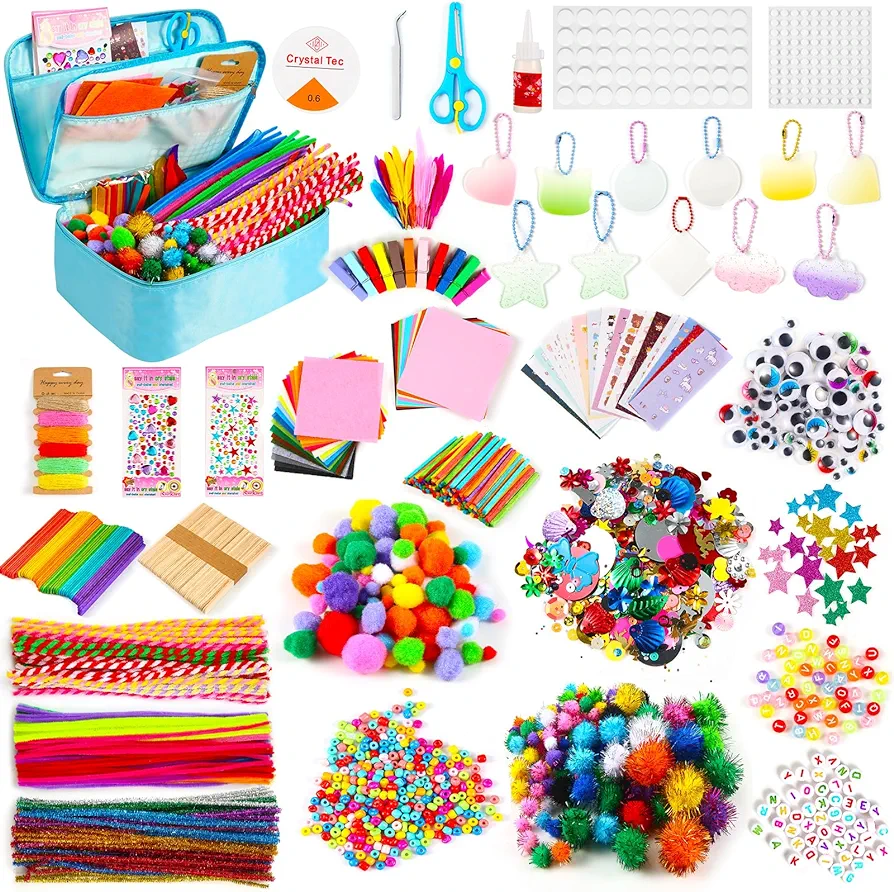 Sundaymot Arts and Crafts Supplies for Kids, 2000+Pcs Craft Kits for Kids, DIY School Craft Project, Bulk Craft Set, includes Art Supplies and Oxford Cloth Bag, Arts and Crafts for Kids Ages 6+