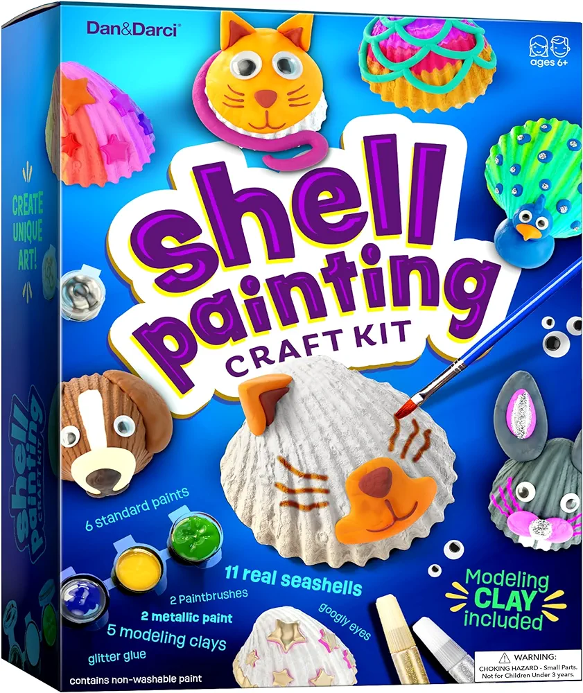 Dan&Darci Kids Sea Shell Painting Kit - Arts & Crafts Gifts for Boys and Girls - Easter Craft Activities Kits - Creative Art Activity Gift Toys for Age 6, 7, 8, 9, 10, 11 & 12 Year Old 8-12