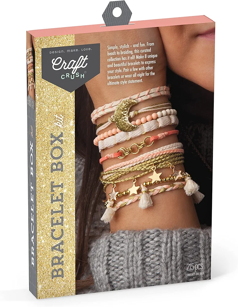 Craft Crush Bracelet Making Kit (Gold) - Friendship Bracelet Makering Kit - DIY Craft & Jewelry Making Kit for Kids, Teens, Tweens & Adults - Makes 8 Bracelets