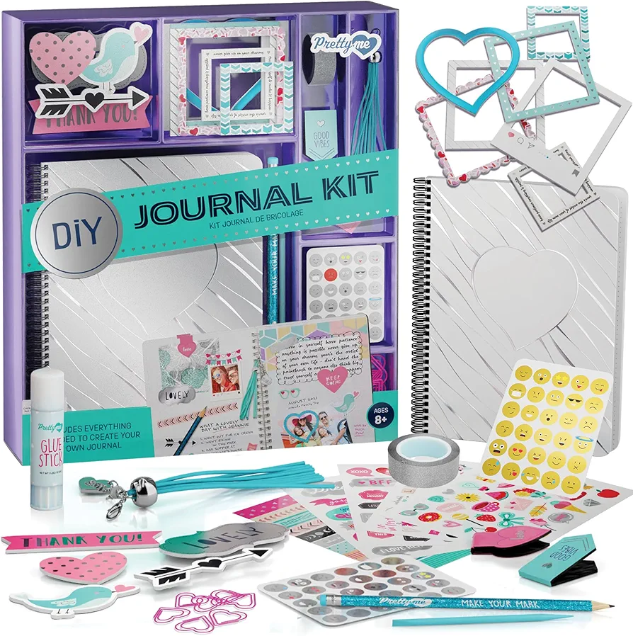 DIY Journal Kit for Girls - Great Gift for 8-14 Year Old Girl - Cool Birthday Easter Gifts Ideas for Teens - Fun, Cute Art & Crafts Kits for Tween Teenage Kids - Scrapbook & Diary Supplies Toy Set