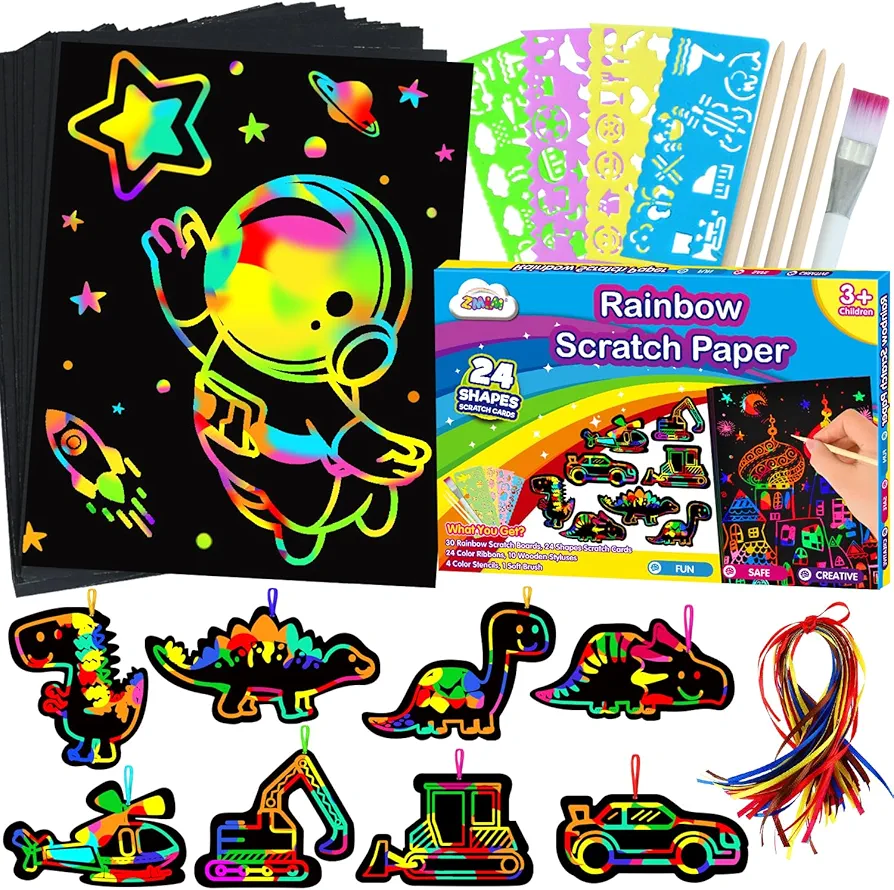 ZMLM Scratch Paper Art Set for Kids: Rainbow Magic Scratch Off Art Craft Supplies Kit Birthday Party Toy 3 4 5 6 7 8 9 10 Year Old Boys Girls Gift Christmas Holiday Activity Craft Gift