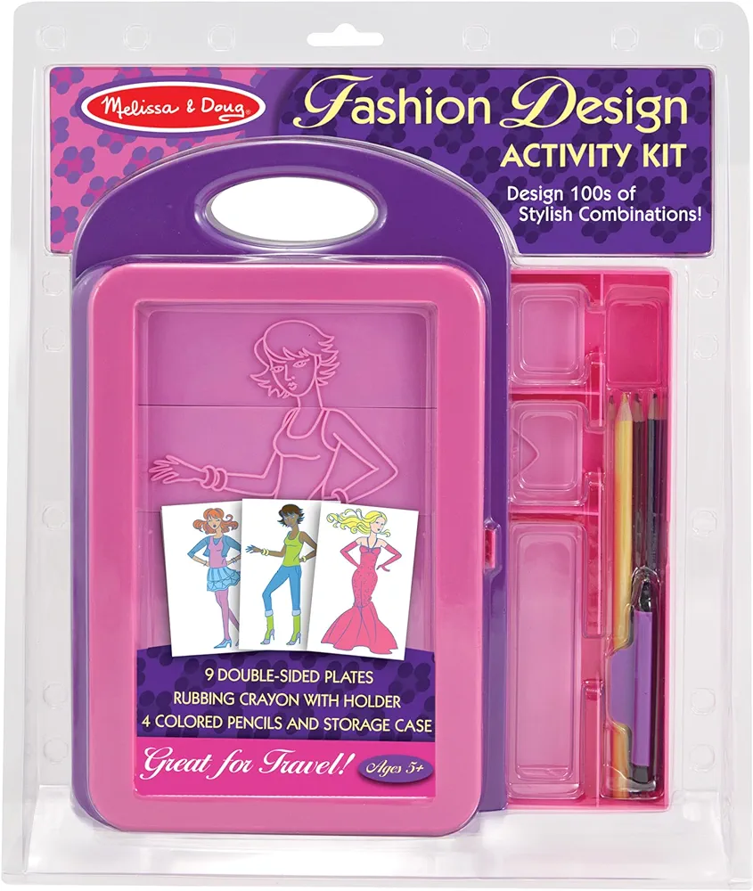 Melissa & Doug Fashion Design Art Activity Kit - 9 Double-Sided Rubbing Plates, 4 Pencils, Crayon - Travel Toys for Kids Ages 5+