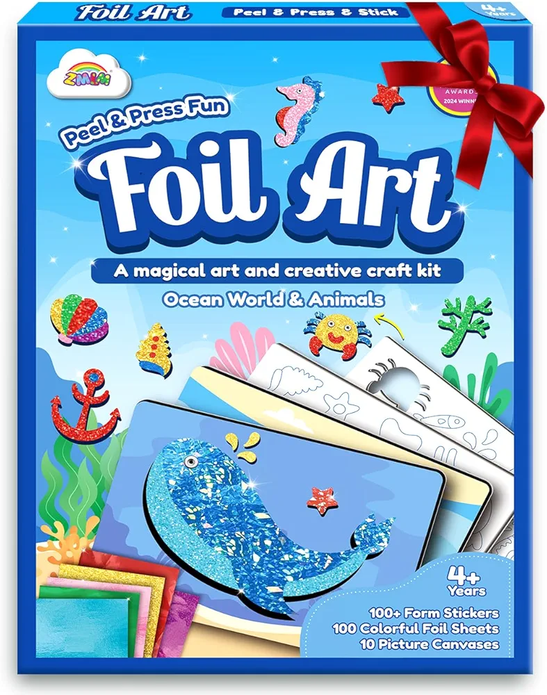 ZMLM Colorful Foil Art Fun Kids Toys - Ocean World & Animals Toy Set - Arts & Crafts Supplies for 4+ Boys and Girls - Brithday Halloween Christmas Toys or Gifts for 4 5 6 7 8 9 10 Boys and Girls