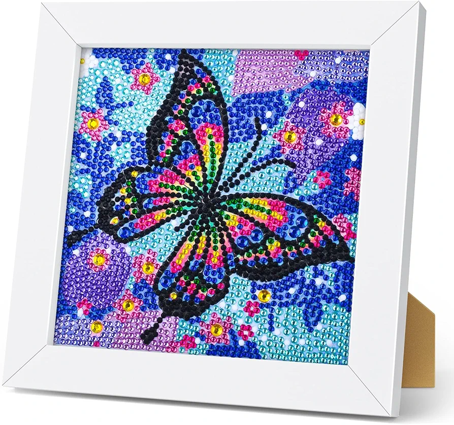 Diamond Painting Kits for Kids, Diamond Arts Kits for Kids with Wooden Frame, Butterfly Gem Art and Crafts Kits for Beginners, Girls, Adults, Diamond Painting Pictures, Arts Craft for Home Decor