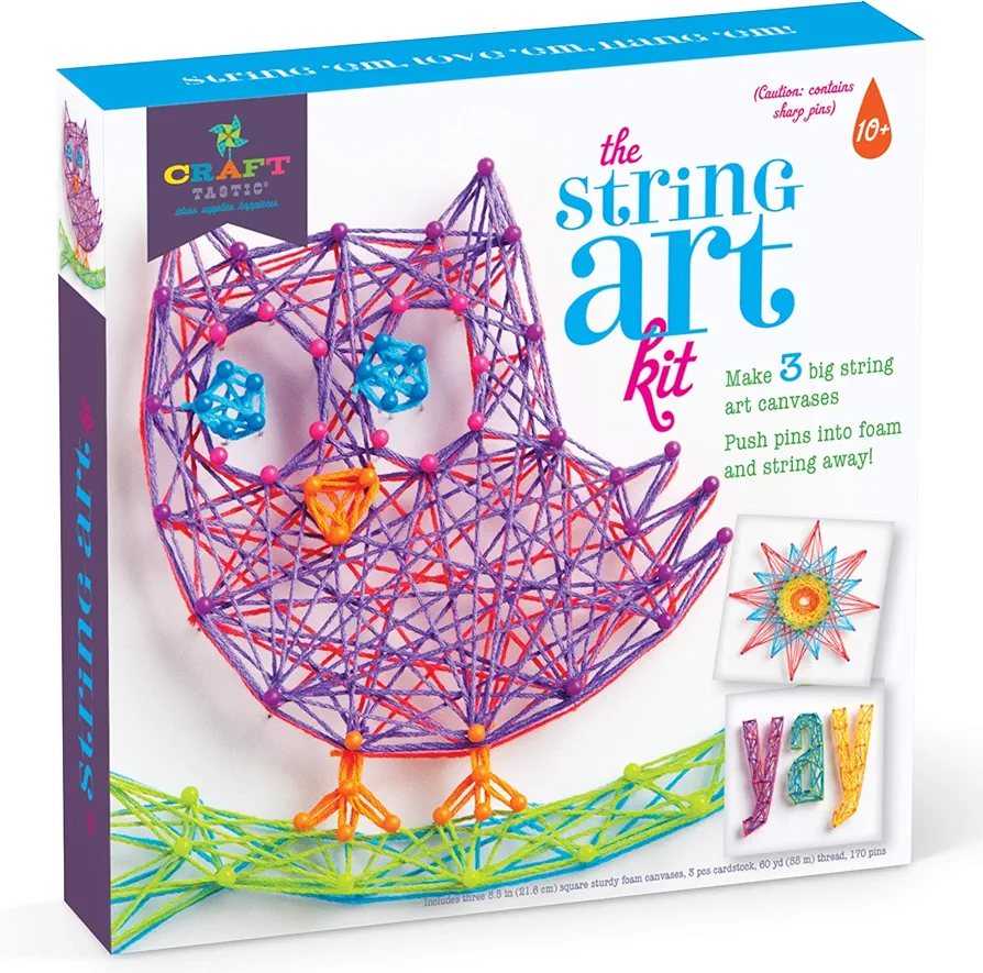 Craft-tastic DIY String Art – Craft Kit for Kids – Everything Included for 3 Fun Arts & Crafts Projects – Owl Series, Large