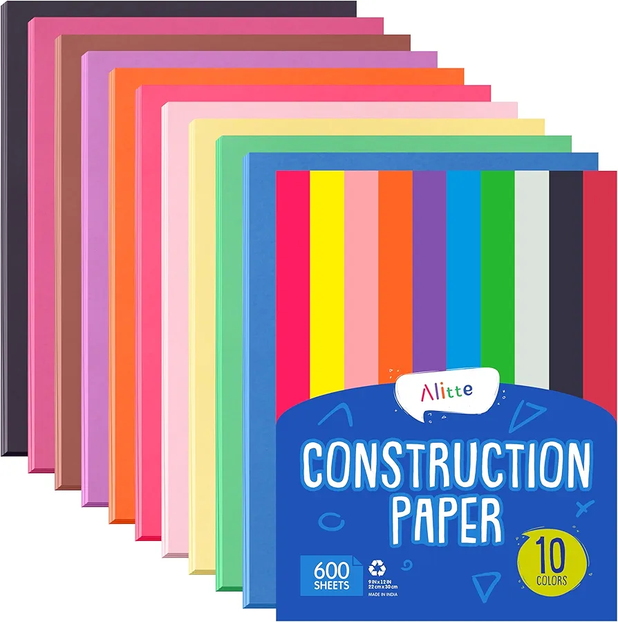 Alitte Construction Paper Assorted Colors - (600 Sheets, 9x12), Craft Paper, 10 Bright Colors - Bulk Pack Arts & Crafts Projects - Colored Paper For Preschool, Home, And Classroom Supplies