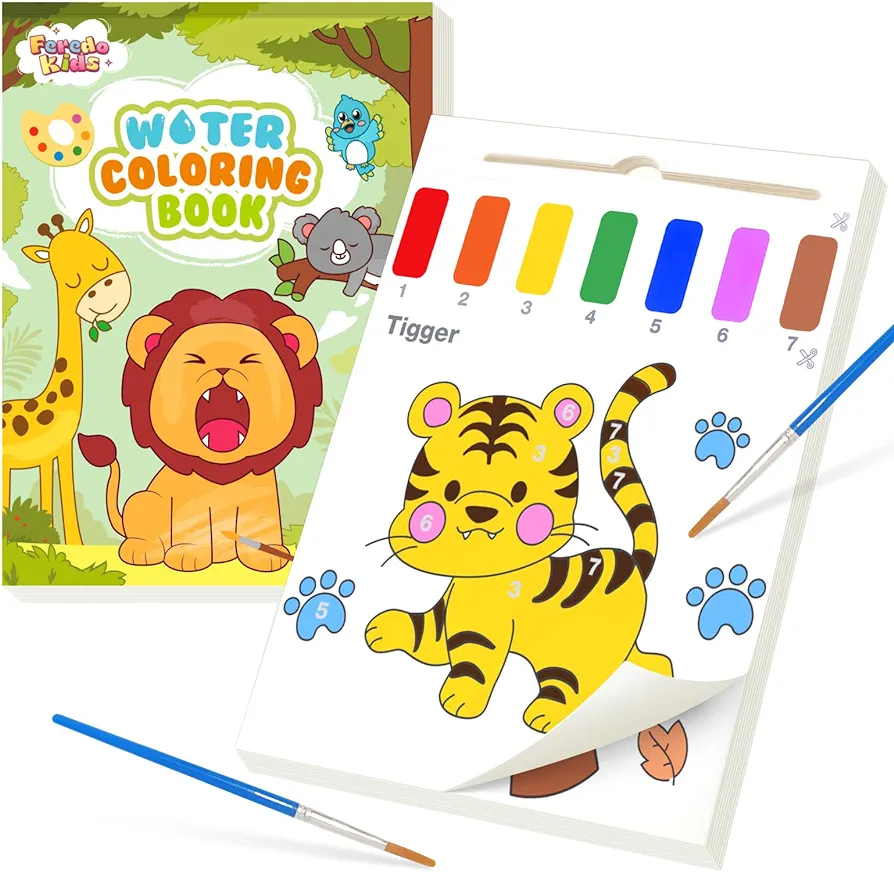 Water Coloring Books for Toddlers - Watercolor Painting Book and Drawing Art Paper for Kids Mess Free Craft Supplies Toy for Kids Age 3 4 5 6 Easter Birthday Gift (Animal)