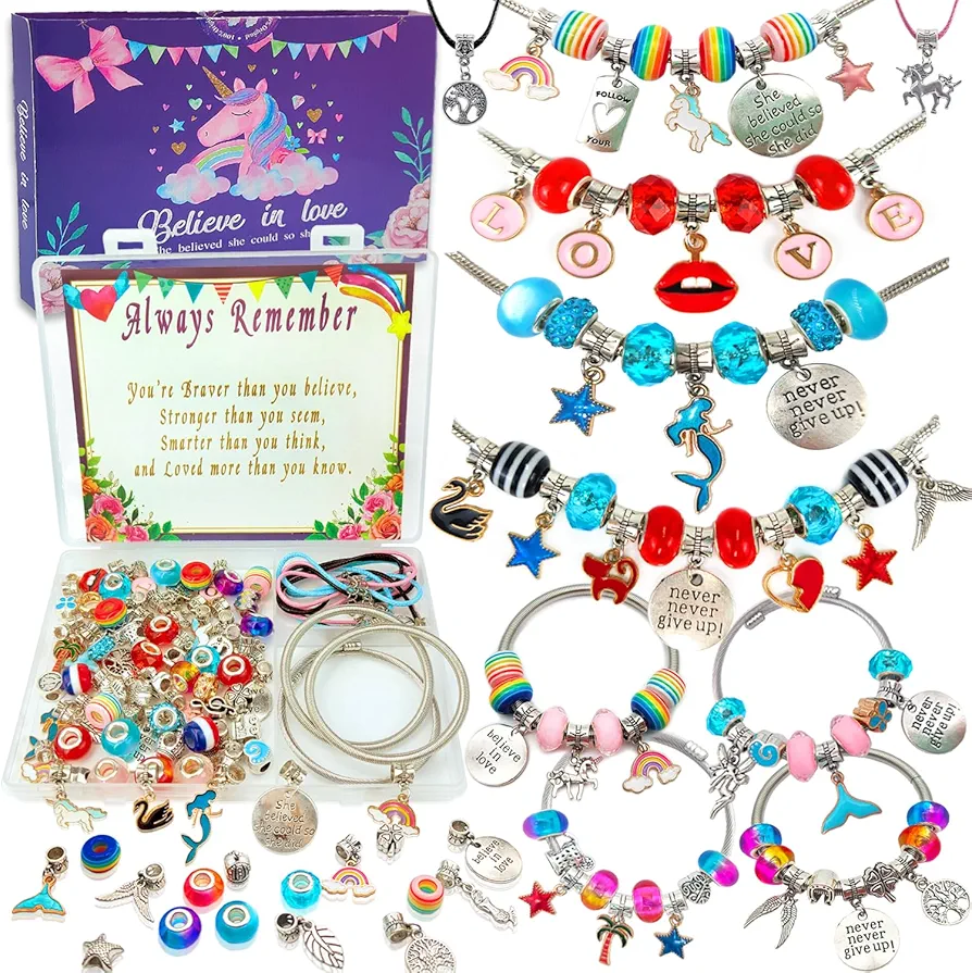 Charm Bracelet Making Kit,Jewelry Making Supplies Beads,Unicorn/Mermaid Crafts Gifts Set for Girls Teens Age 6-12