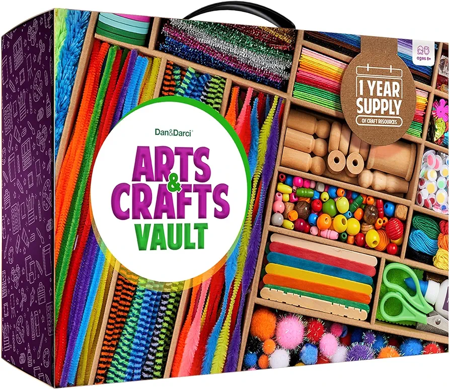 Dan&Darci Arts and Crafts Vault - Craft Supplies Kit in a Box for Kids Ages 4 5 6 7 8 9 10 11 & 12 Year Old Girls & Boys - Crafting Set Kits - Easter Gift Ideas for Kids Art Activity Gifts