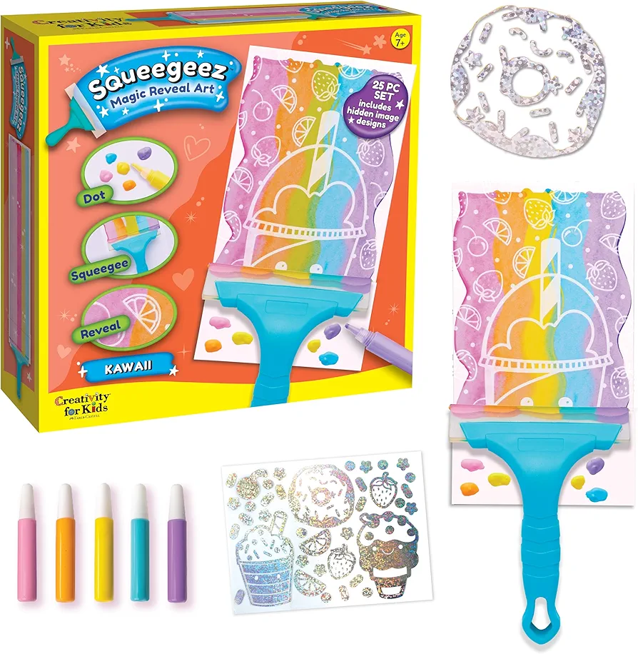 Creativity for Kids Squeegeez Magic Reveal Art Kit: Kawaii - Arts and Crafts for Kids Ages 7-12+, Gifts for Girls and Boys