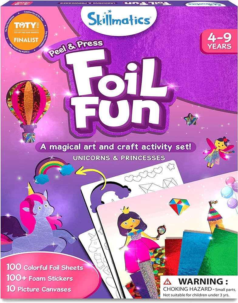 Skillmatics Art & Craft Activity - Foil Fun Unicorns & Princesses, No Mess Art for Kids, Craft Kits & Supplies, DIY Creative Activity, Gifts for Girls & Boys Ages 4, 5, 6, 7, 8, 9, Travel Toys