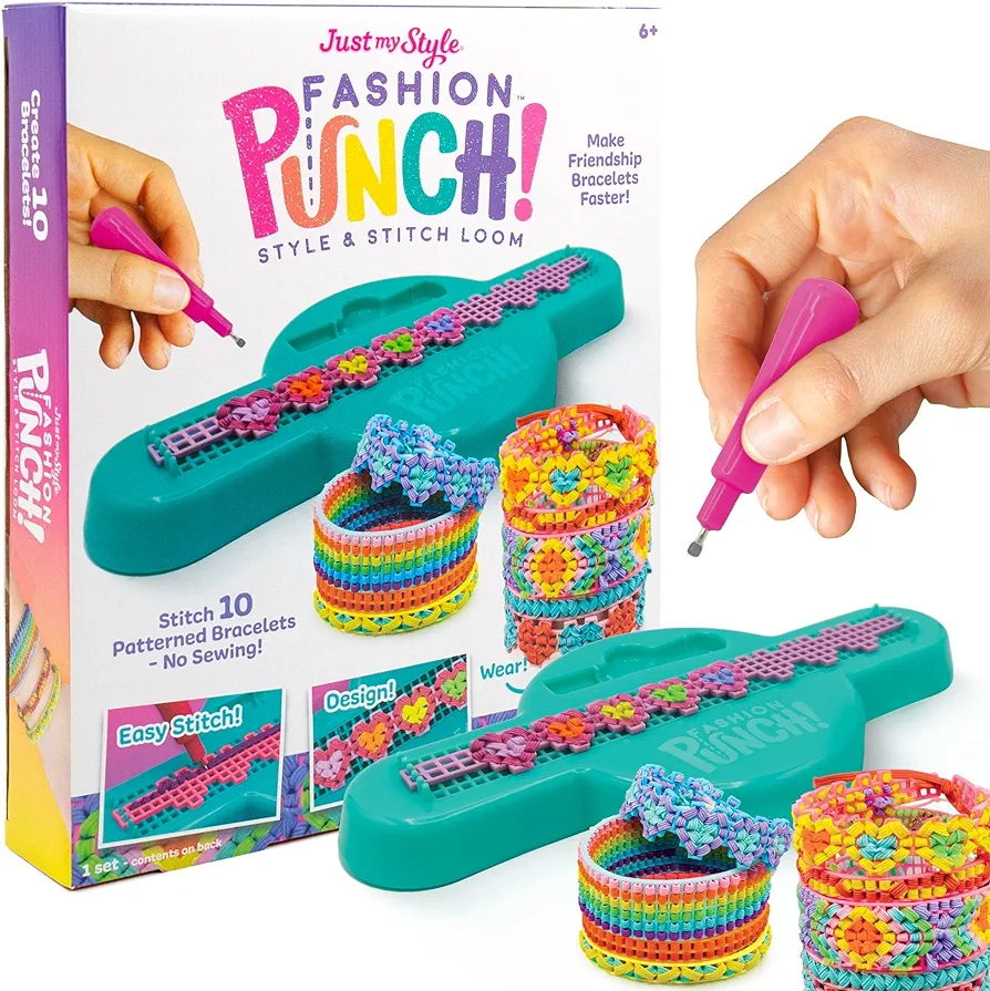 Just My Style Fashion Punch Style & Stitch Loom, Friendship Bracelet Kit, Jewelry Making Activity, Great for Birthday Parties, Sleepovers & Travel, Arts & Crafts for Kids Ages 6, 7, 8, 9