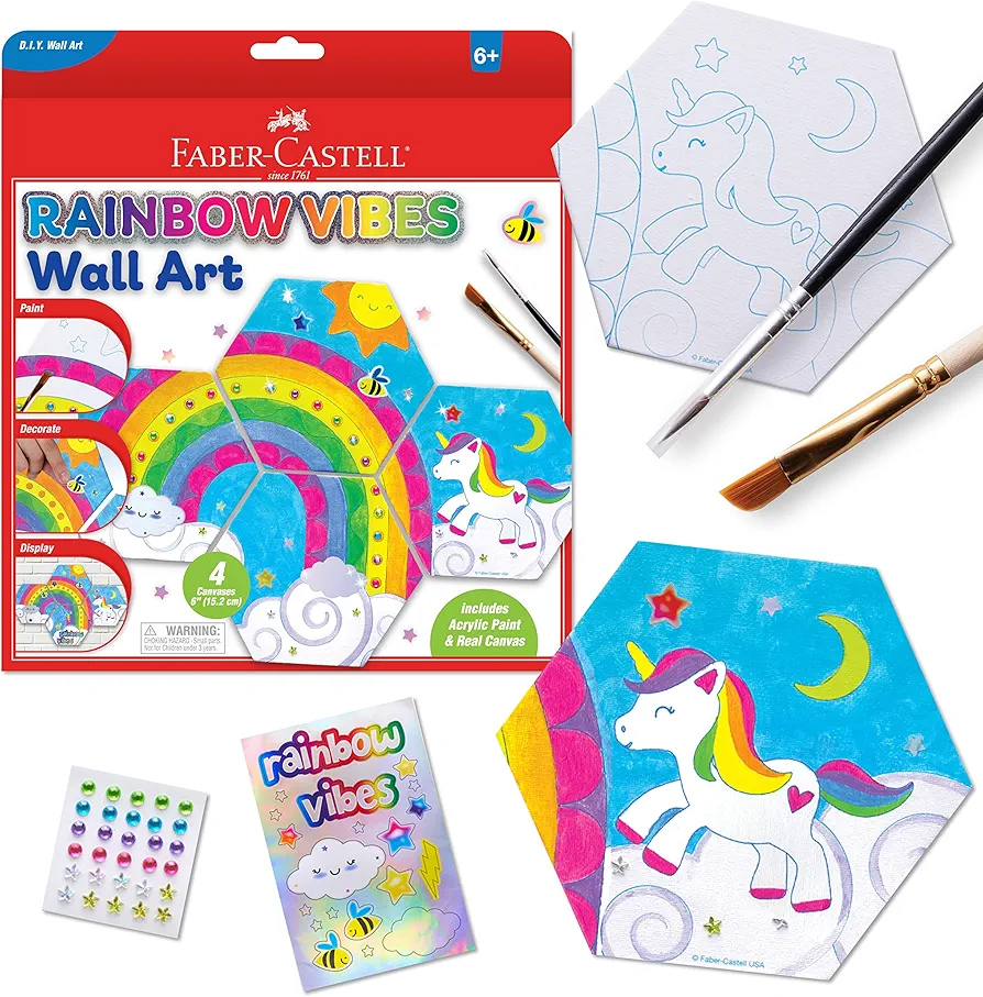 Faber-Castell Rainbow Vibes Wall Art Craft Kit - Paint and Decorate Your Own Unicorn Canvas Art, Unicorn Painting Kit for Kids, Arts and Crafts for Ages 6-8+, Purple